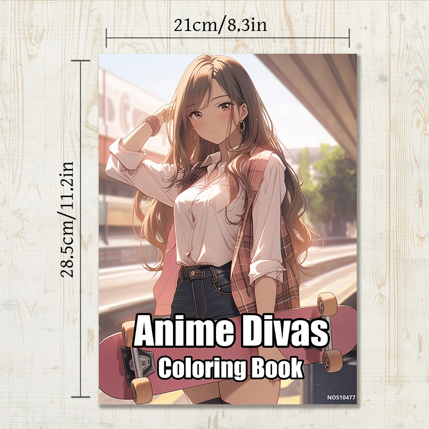 Anime Divas Adult Coloring Book - 8.3x 11.2 Inch 22 Page Coloring Book - Helps Reduce Stress and Ease Emotions