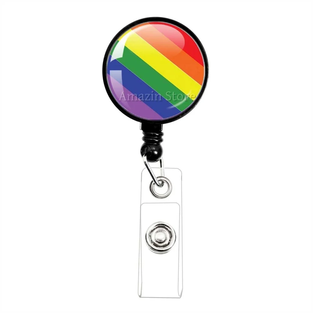 LGBT Glass Cabochon Gay Lesbian Pride Rainbow 30mm Brooches Black ID Name Card Display Tag Staff Card Homosexuality Charm Gift