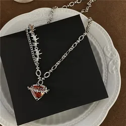 Fashion Red Love Zircon Necklace for Female Spicy Girls High Grade Sweet Thorn Cool Chain Party Jewelry Accessories