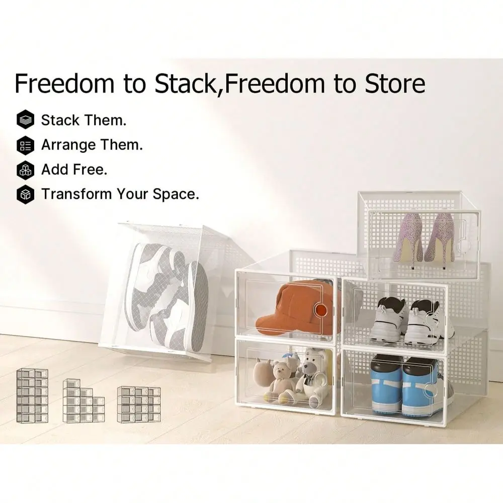 

Shoe Storage Box With Lid, Plastic Foldable Shoe Rack Shelf, Large Size Sneaker Display Organizer For Home Closet Bedroom Entry