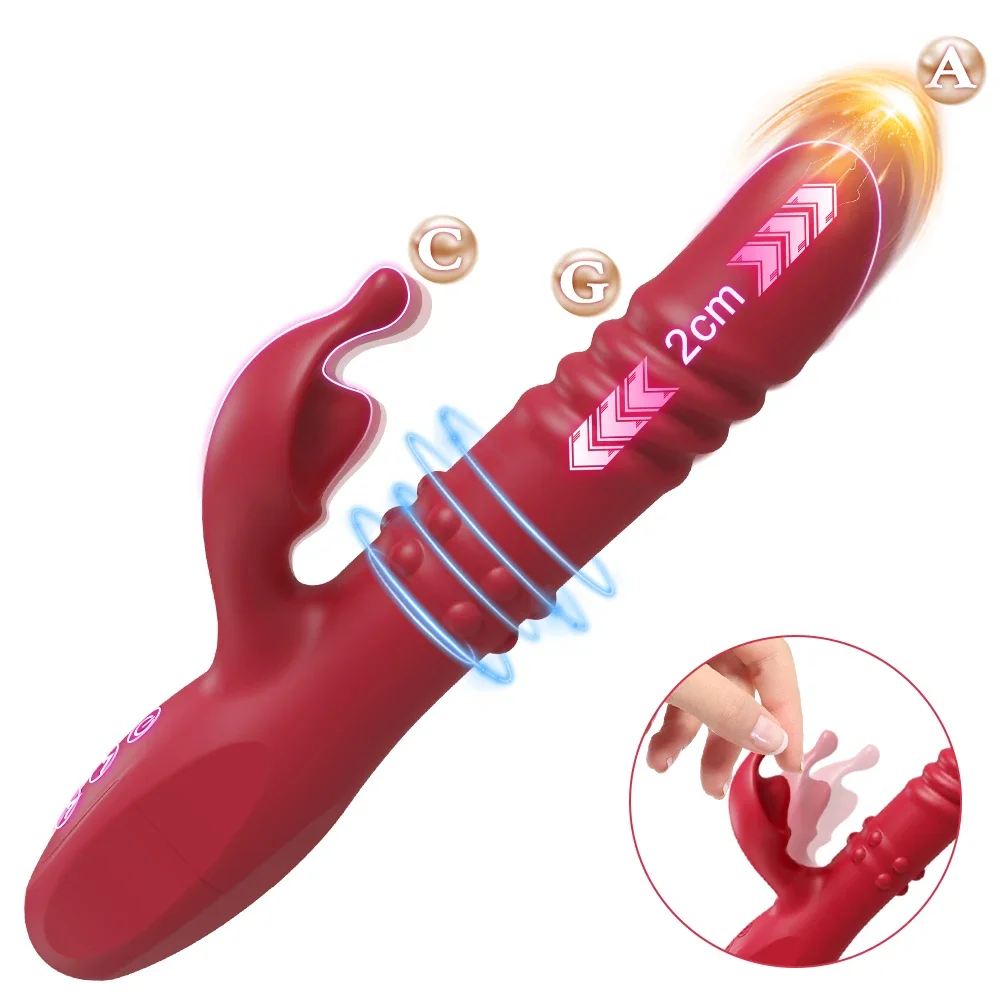 

Thrusting Dildo 4 In1 Rabbit Vibrator For Women Powerful G Spot Rotating Clitoral Nipple Stimulator Adults Sex Toys Masturbator