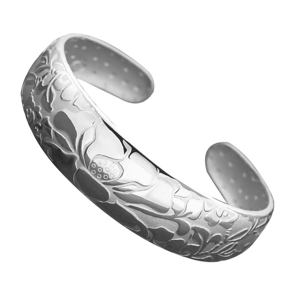 

Lotus Flower Bangle Bracelet Silver Plated Open Design Smooth Shiny Edges Hypoallergenic Jewelry For Women Lotus Jewelry