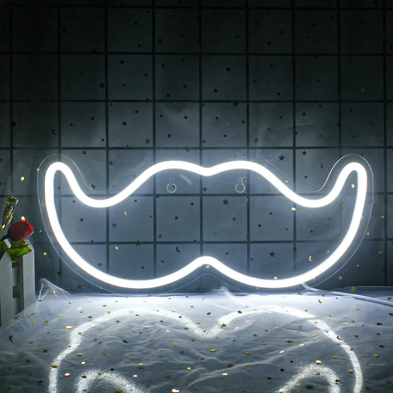 Wanxing Neon Led Neon Sign Beard Shaped Neon Night Light Wall Art For Bar Shop Bedroom Kawaii Room Decor USB Powered Supply