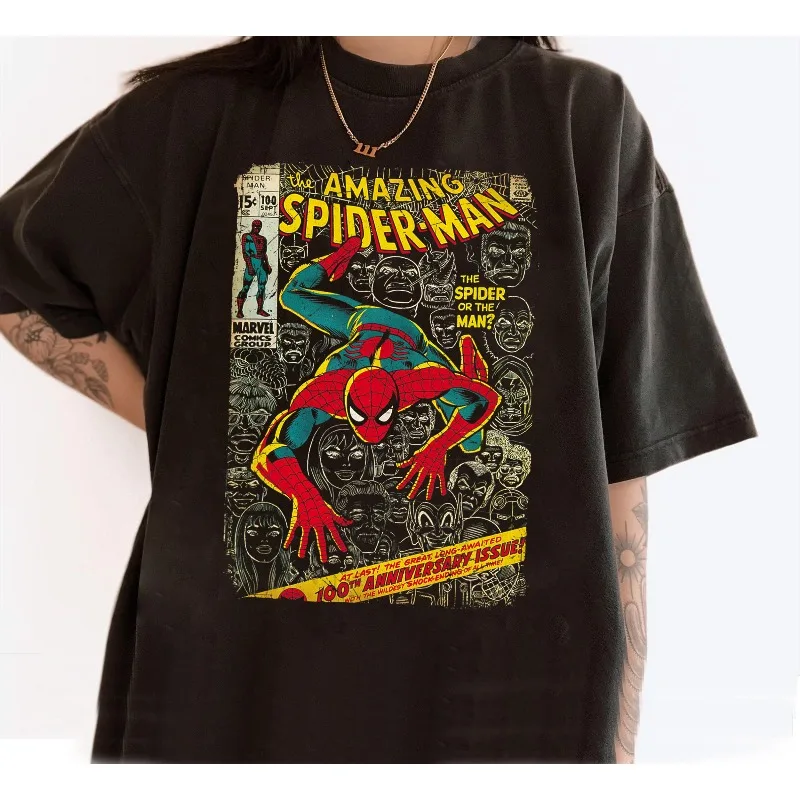 T-shirt con motivo anniversario Marvel Spider Man Comics, moda Four Seasons, maglietta unisex