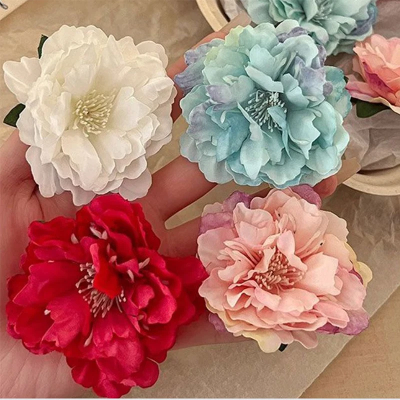 Camellia Flower Hair Clips For Women Girls Artificial Floral Barrette Red Pink Handmade Hairpin Wedding Bridal Hair Accessoies