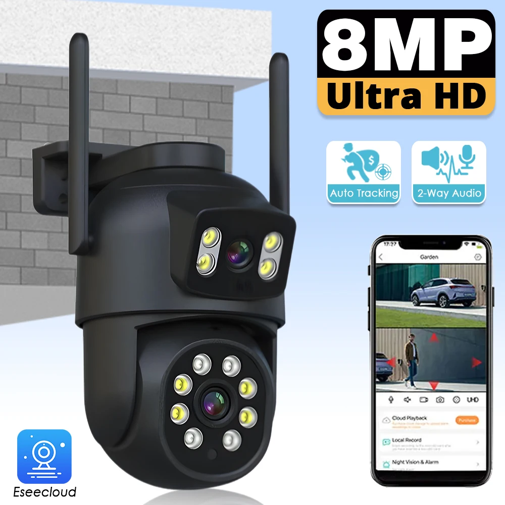 4K Dual Lens Wfii IP Security Camera Outdoor Auto Tracking Wireless PTZ CCTV Surveillance Camera 8MP Color Night Vision IP Cam