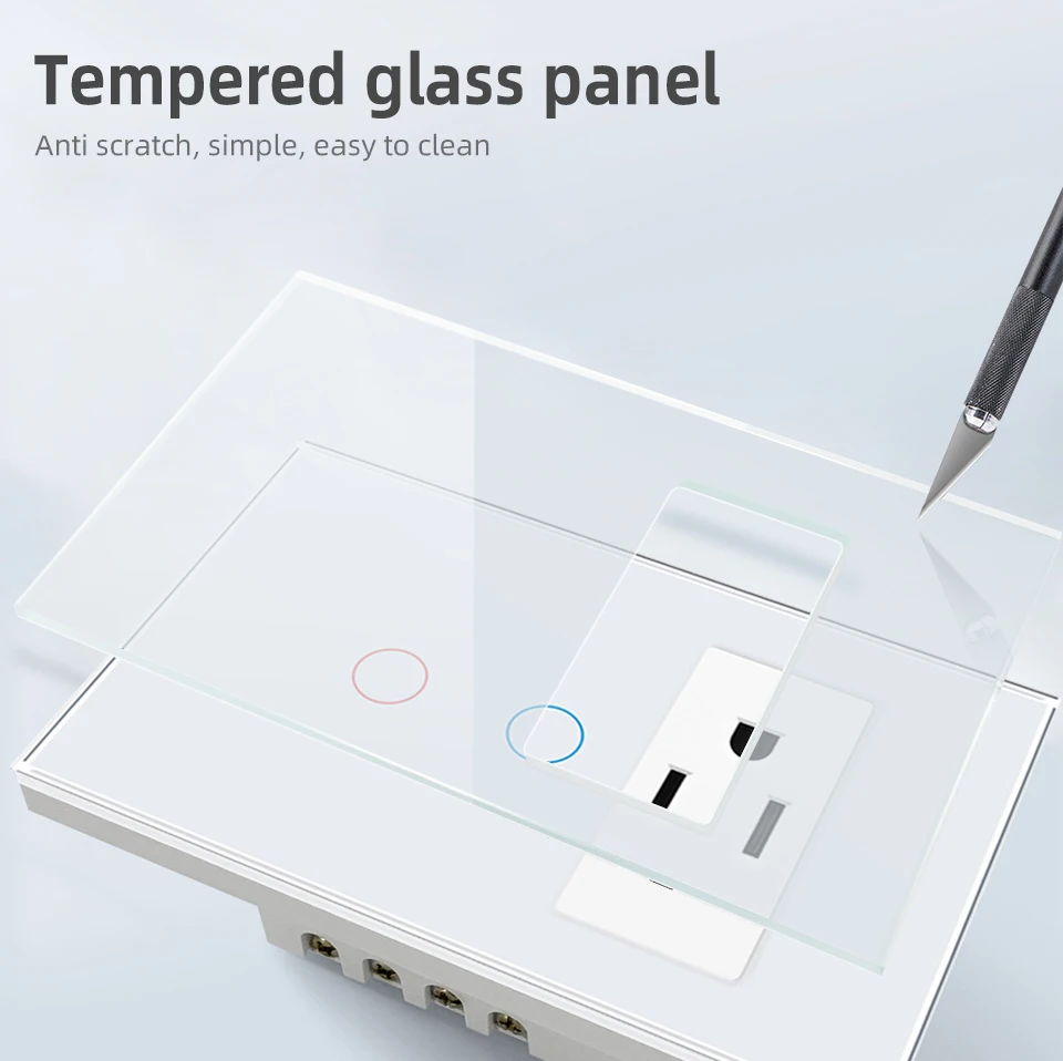 SRAN Tuya wifi smart switch 1/2 gang Touch Switch, BR US IT 2pin sockets, Tempered Glass Panel, smart life Google Home Alexa