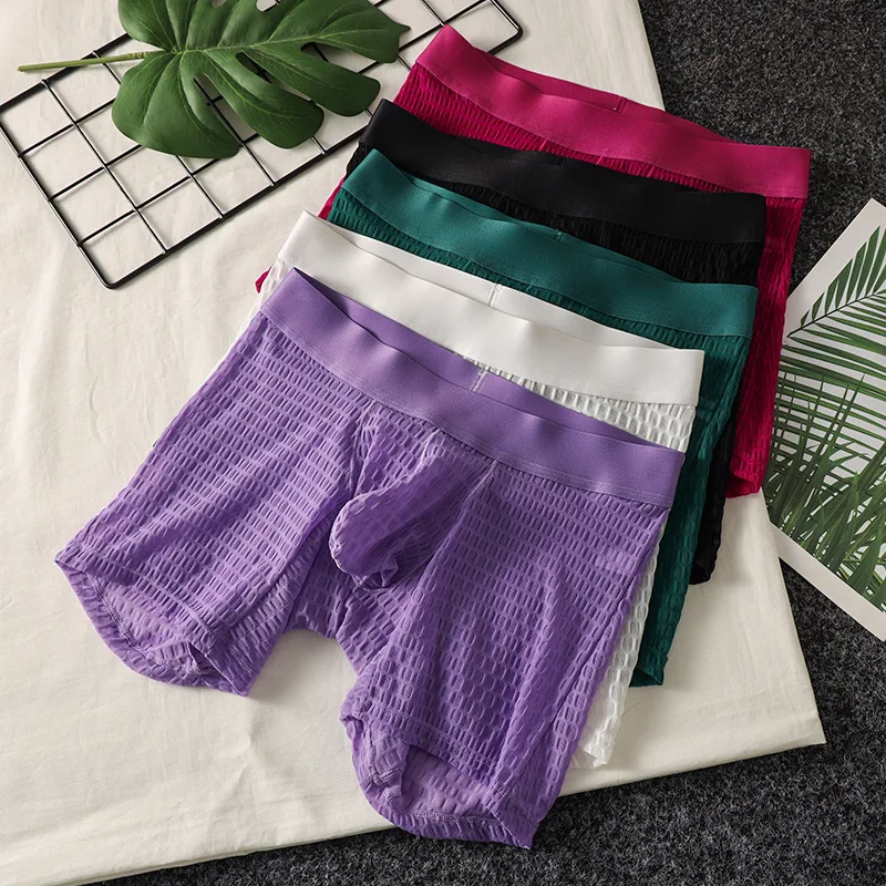 Men's Bulge Boxy Underwear Sheer Mesh Boxer Briefs Honeycomb Texture Sexy Flirting Underwear Sissy Erotic Comfortable Daily Wear