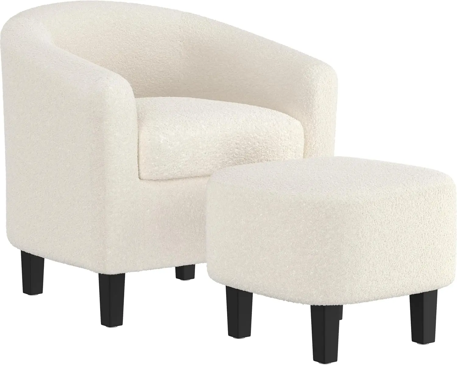 Ivory Fuzzy Sherpa Accent Chair and Ottoman Set, Comfy for Living, Bed, Reading, and Guest Rooms