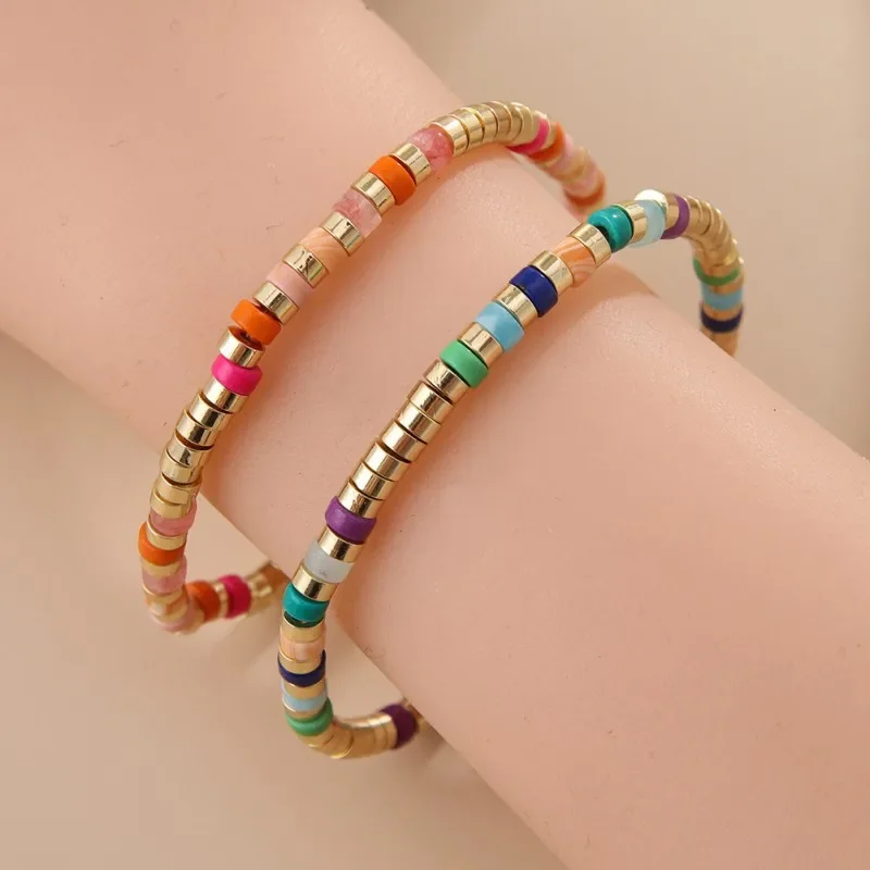 Rice bead bracelet Elastic force Retro Hand knitting Rainbow Splice Bohemia Adjustable Beaded bracelet