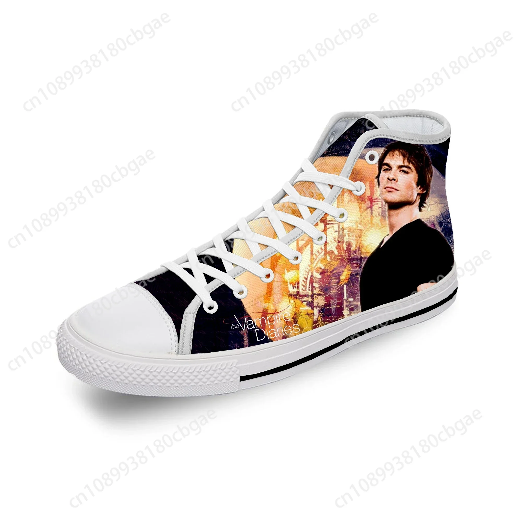 The Vampire Diaries Damon Salvatore White Cloth 3D Print High Top Canvas Shoes Men Women Lightweight Breathable Sneakers