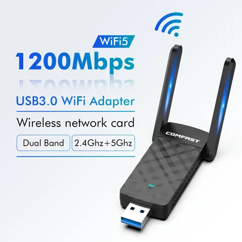 COMFAST 1200M MT7612U USB WiFi Dual Band 5G/ 2.4G Wifi Adapter Antenna Dongle LAN Adaptador Windows /Linux Desktop/Laptop/PC