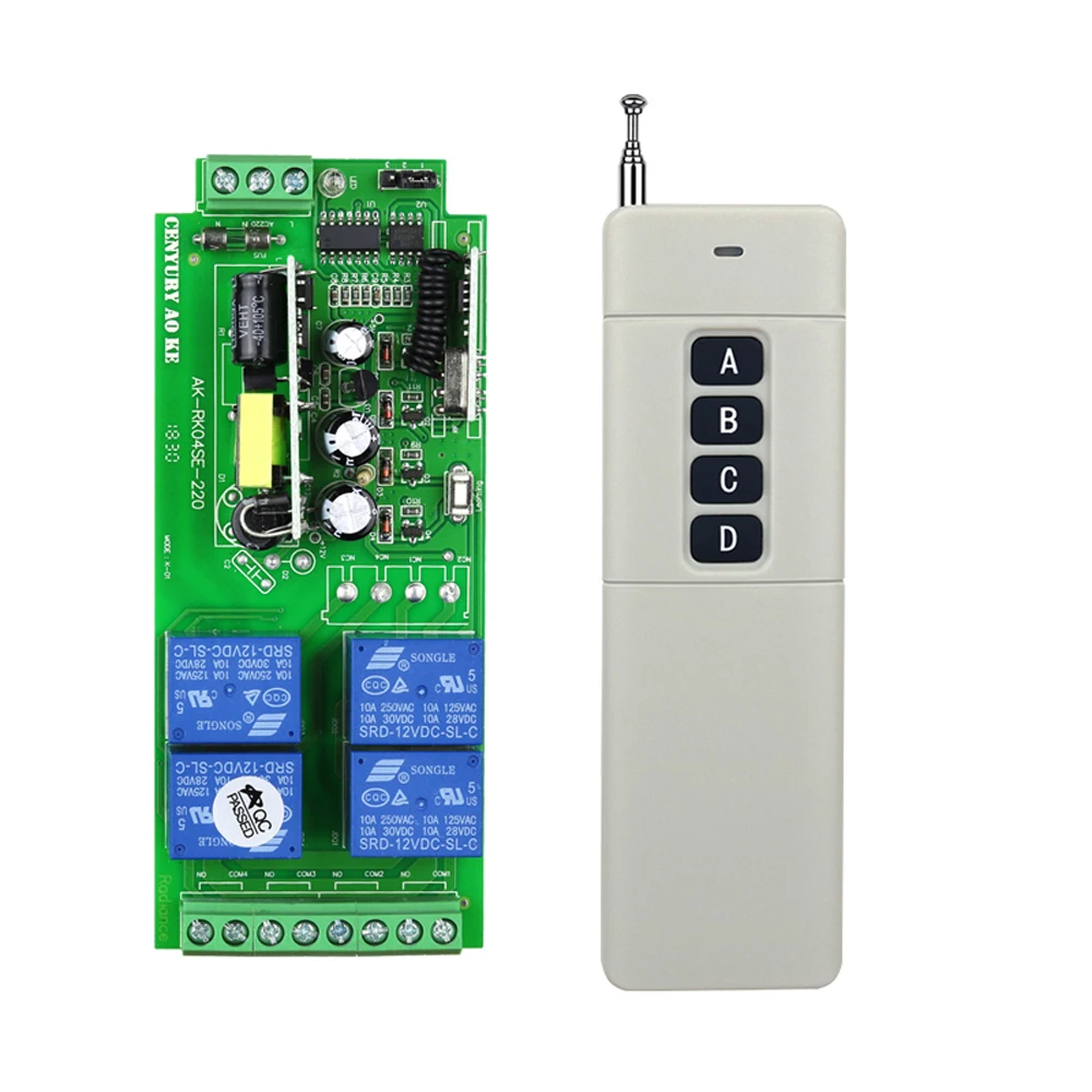 

AC100-240V 315MHz 433.92MHz 4 Channels Industrial Motor Forward and Reverse Adjustable Working Mode Universal RF Remote Control