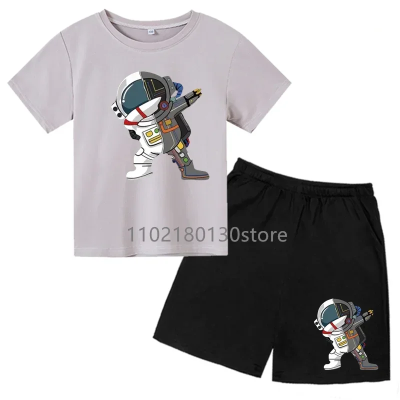 2024 New astronaut Cartoon Cute Pattern Printed T Shirt + Shorts set moda estiva per bambini manica corta 2 pezzi abiti