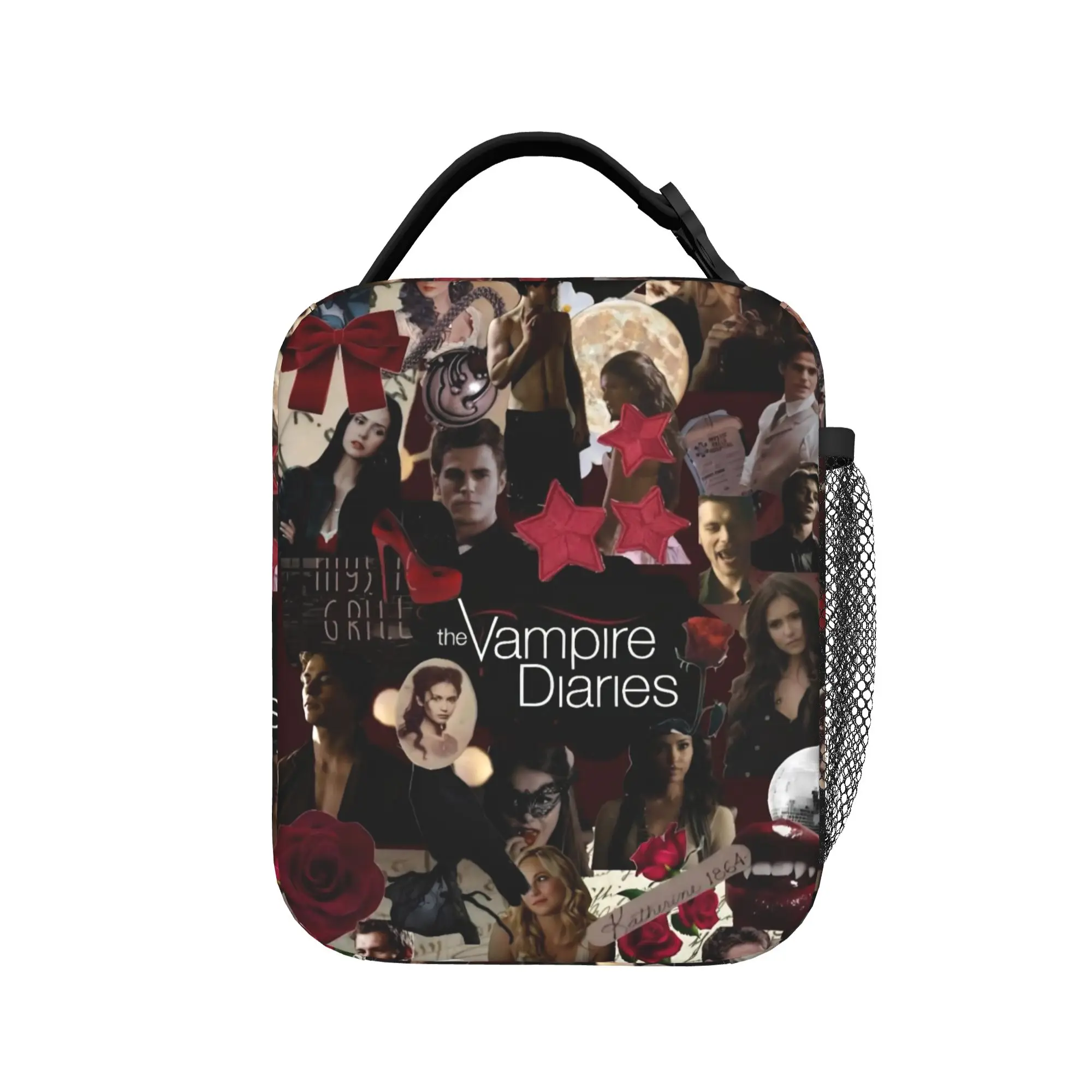 

Многоразовая сумка для обеда с принтом «Дневники вампира» для детей, портативная сумка-холодильник на молнии из оксфордской ткани в стиле ретро для пикника на природе
