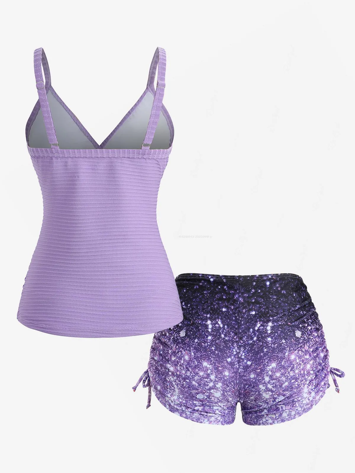 بدلة سباحة نسائية من ROSEGAL مقاس كبير بلوحة متقاطعة مكشكشة ومزخرفة ومطبوعة على شكل جالاكسي أومبير