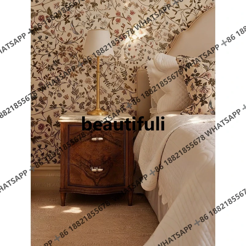 

solid wood bedside table household French medieval bedroom bedside drawer side cabinet light old money style furniture