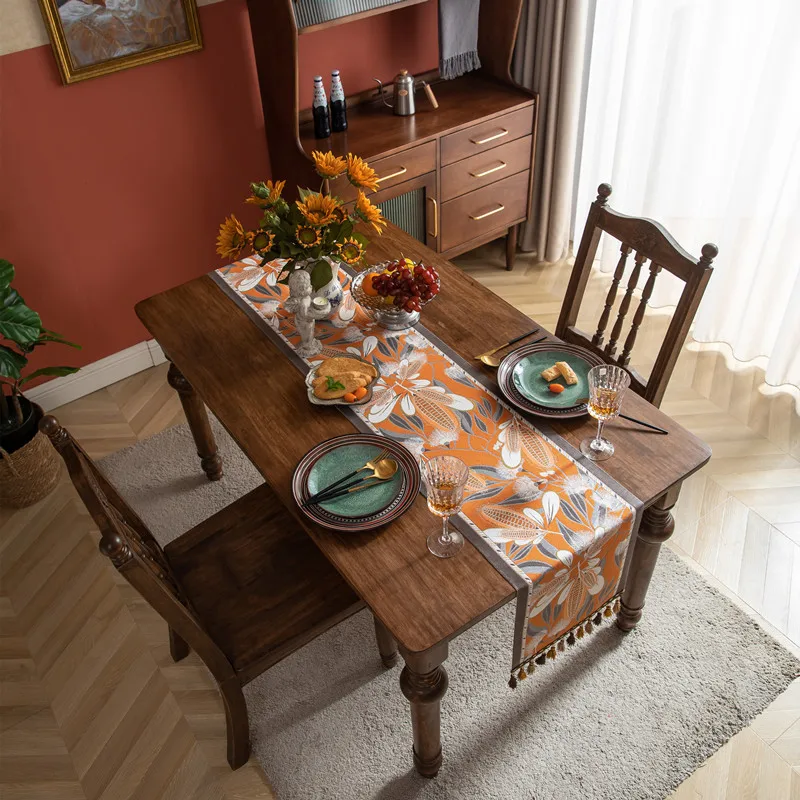 

American Retro Table Runner Color Woven Jacquard Ethnic Style Corn Tassel Home Polyester Tablecloth Table Runner Bed End Runner