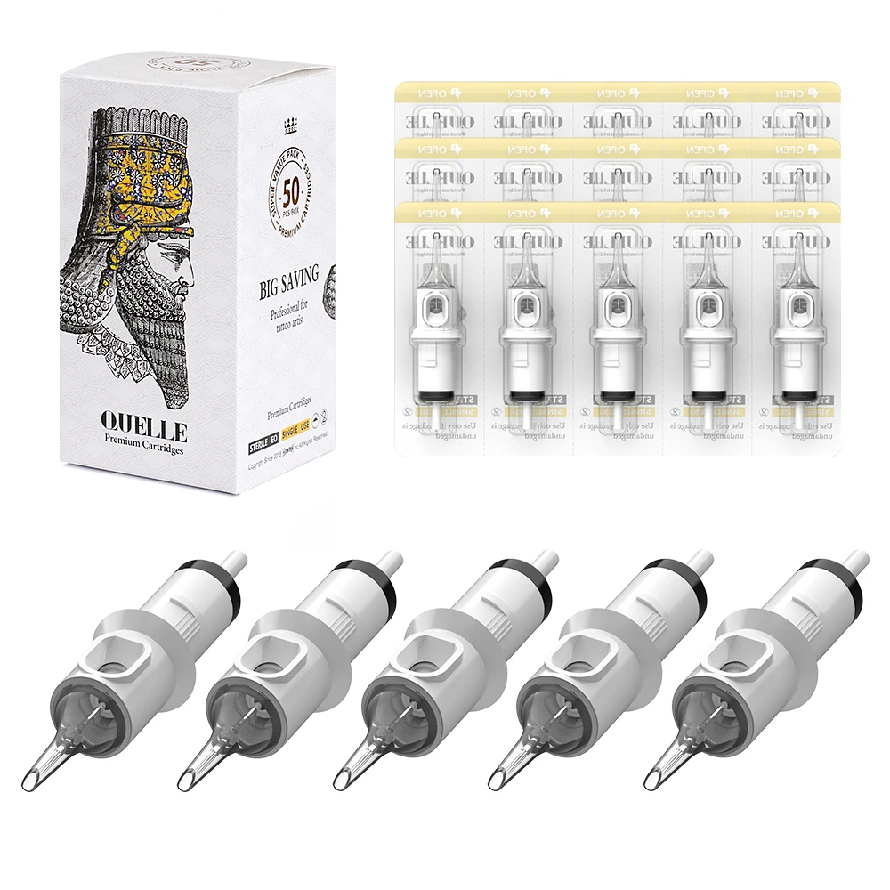 QUELLE 50 Uds agujas de tatuaje estériles desechables RL/RLT (0,30 MM) cartucho de revolución para máquinas de tatuajes maquillaje arte corporal