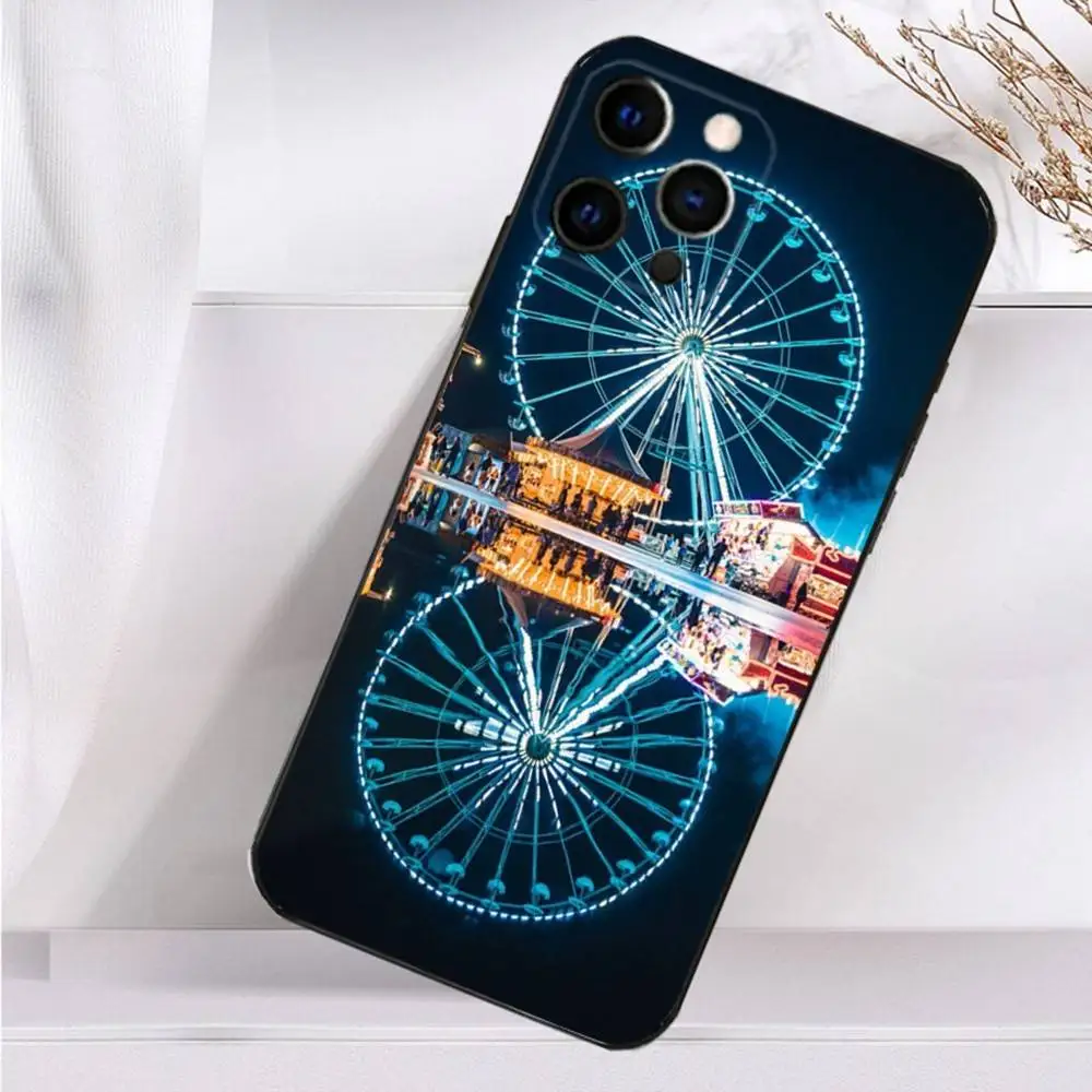 Cool Art Ferris Wheel Phone Case For iPhone 16,15,17,14,13,12,11 Plus,Pro Max,XS,X,XR,SE,Mini,8,7 Soft Silicone Black Cover