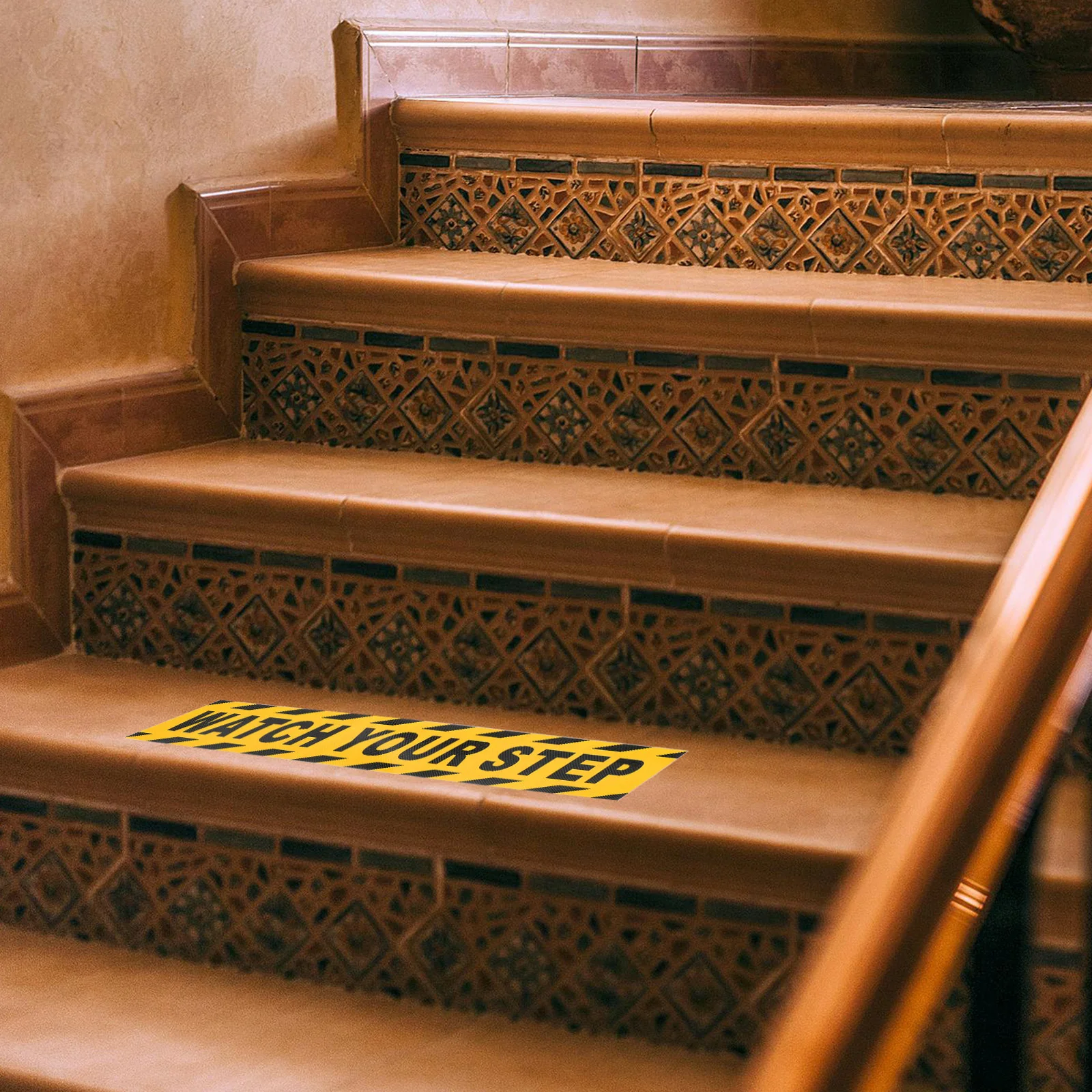 

4pcs Watch Your Step Stickers Wet Floor Caution Anti Slip Pvc Tape Black Workplace Stairs Malls Non Slip Warning