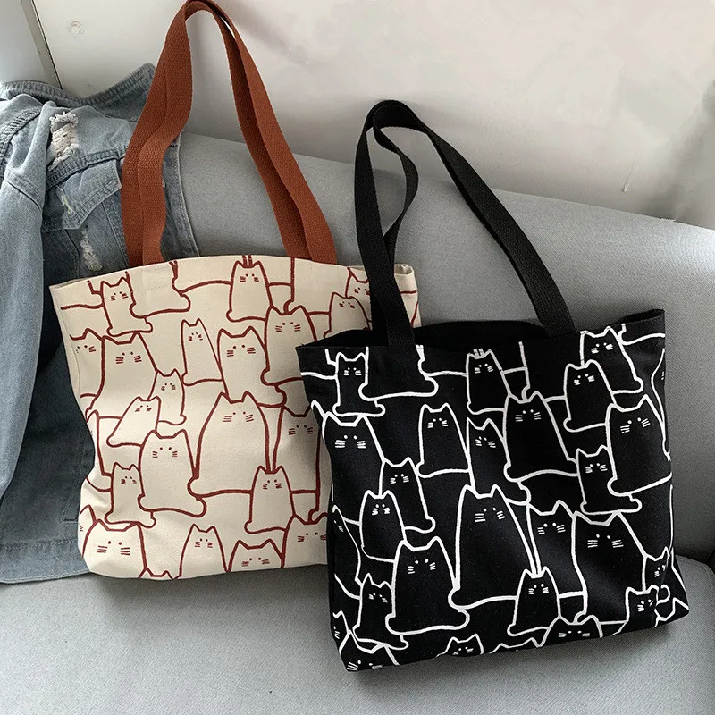 Leinwand-Handtasche für Frauen, 2023, modisch, niedliche Katze, Messenger-Taschen mit Reißverschluss, Designer-Tasche, Damen-Cartoon-Schulter-Shopper-Taschen – Detail 15