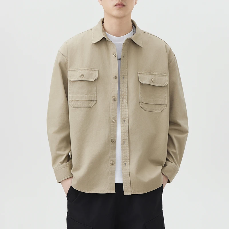 American Multi-pocket Track Pure Cotton Casual Shirt Men Streetwear Fashion Loose Long Sleeve Techwear Cargo Shirts Blouses