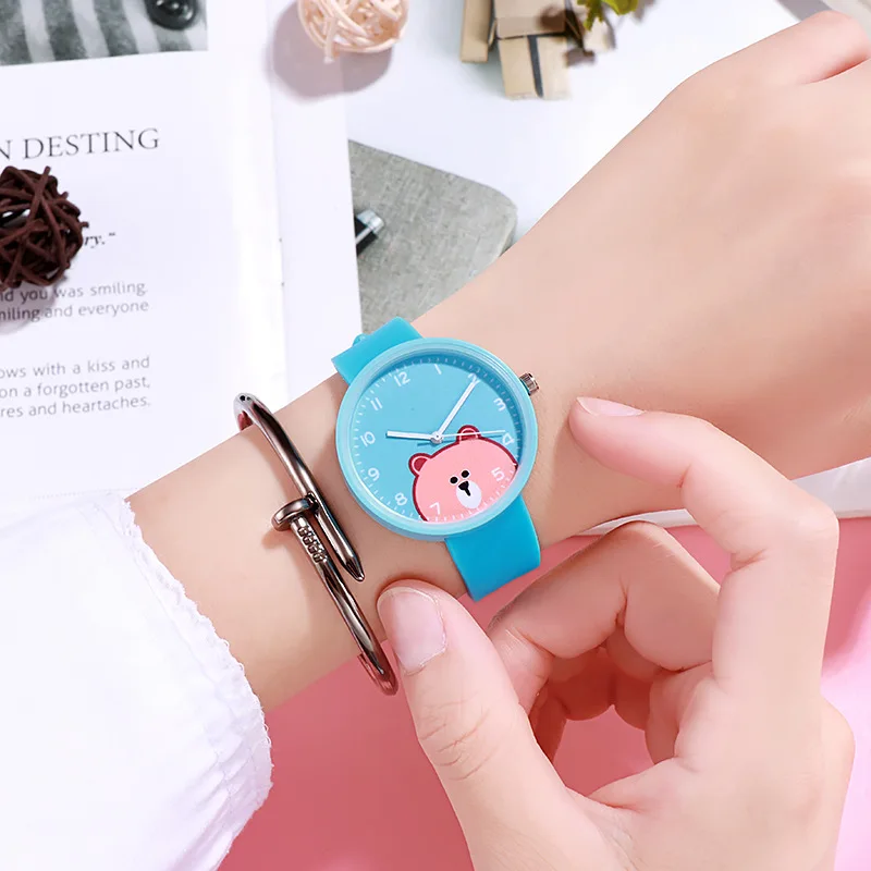 Reloj de pulsera con correa de silicona para niños, niñas, niños, adolescentes, oso de dibujos animados, nuevo