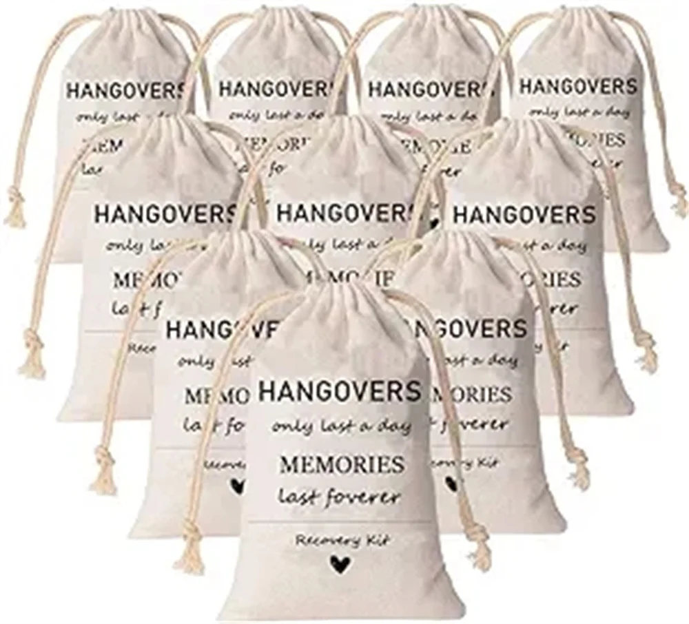 10pcs Hangover Kit Bags| Wedding Favors Bachelorette Party Gift | Muslin Drawstring Bag for Bridal Shower| Holiday Survival Reco