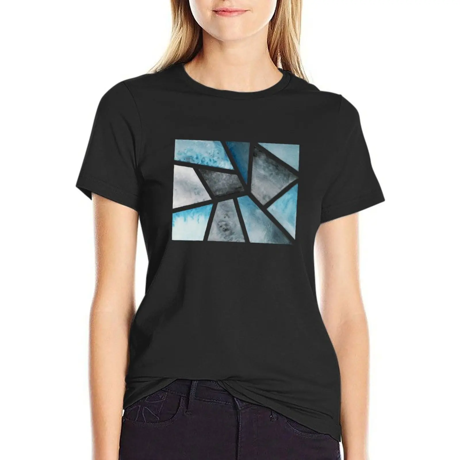 Blue Water Color Geometry T-Shirt Female clothing Blouse Women t-shirts
