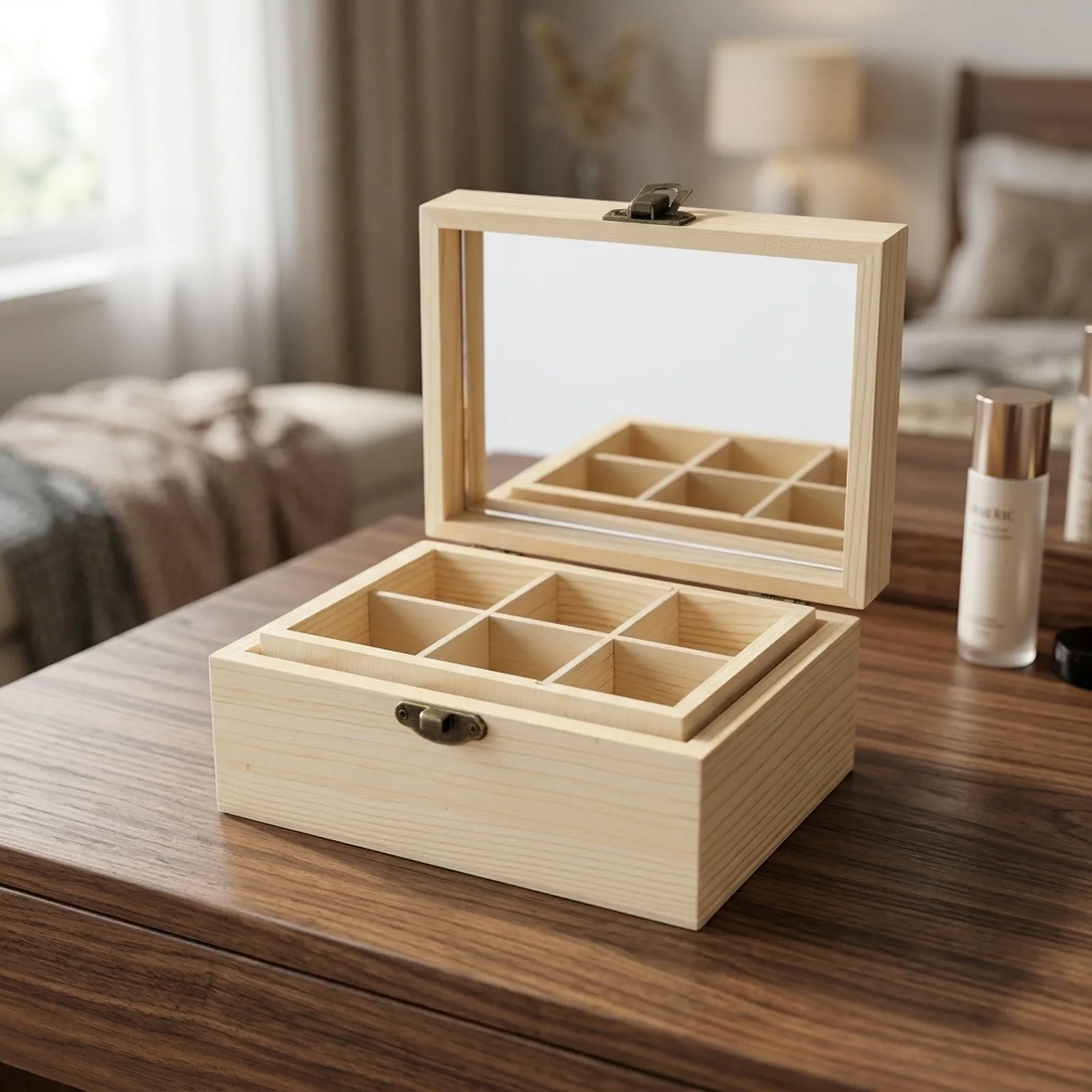 Unfinished Jewelry Box DIY Wooden Trinket Box Wood Storage Box Light Luxury Wooden Jewelry Box For Rings Necklaces Bracelets