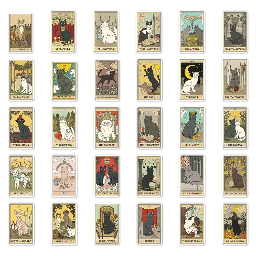 10/30/78PCS Vintage Katze Tarot Aufkleber Ästhetische Dekoration Aufkleber Spielzeug DIY Laptop Gitarre Skateboard Wasserdicht Retro Aufkleber Pack
