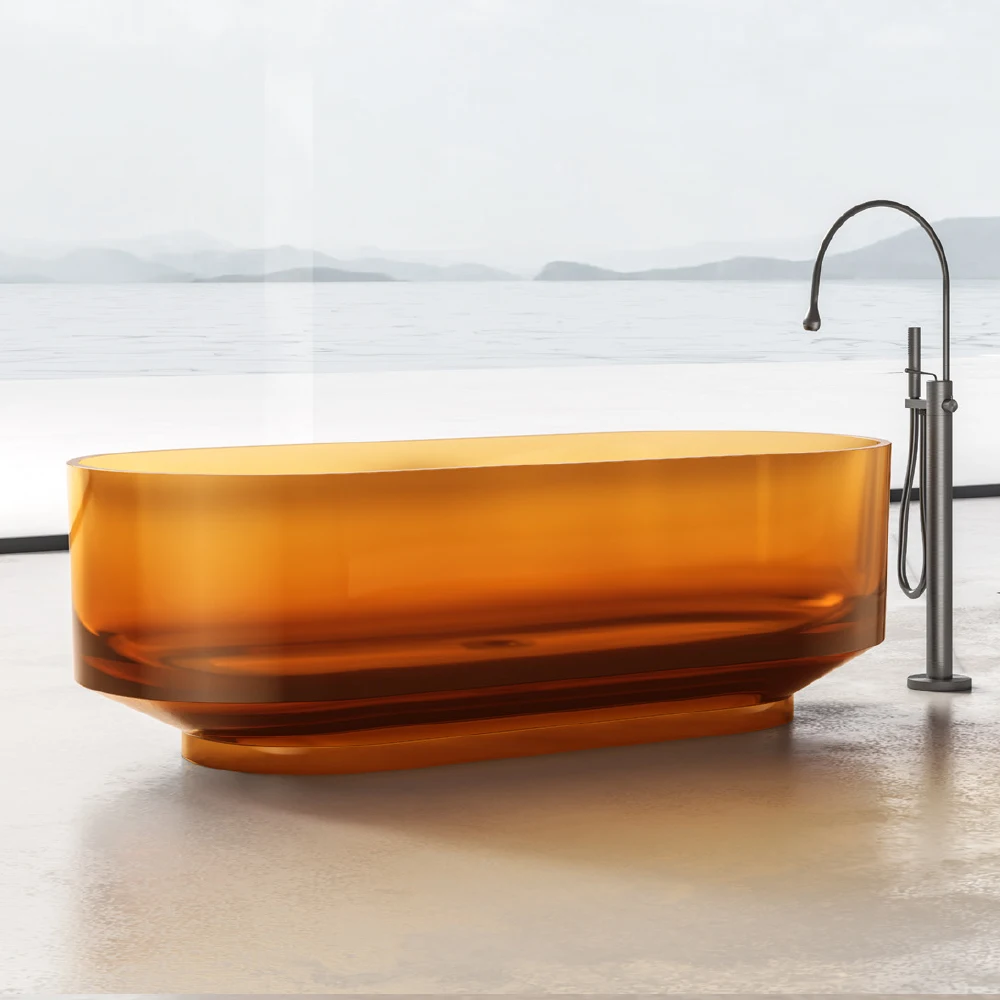 

Hot Sale Freestanding Resin Bathtub Pure Soaking Transparent Stone Bathtub Resin Bathtub