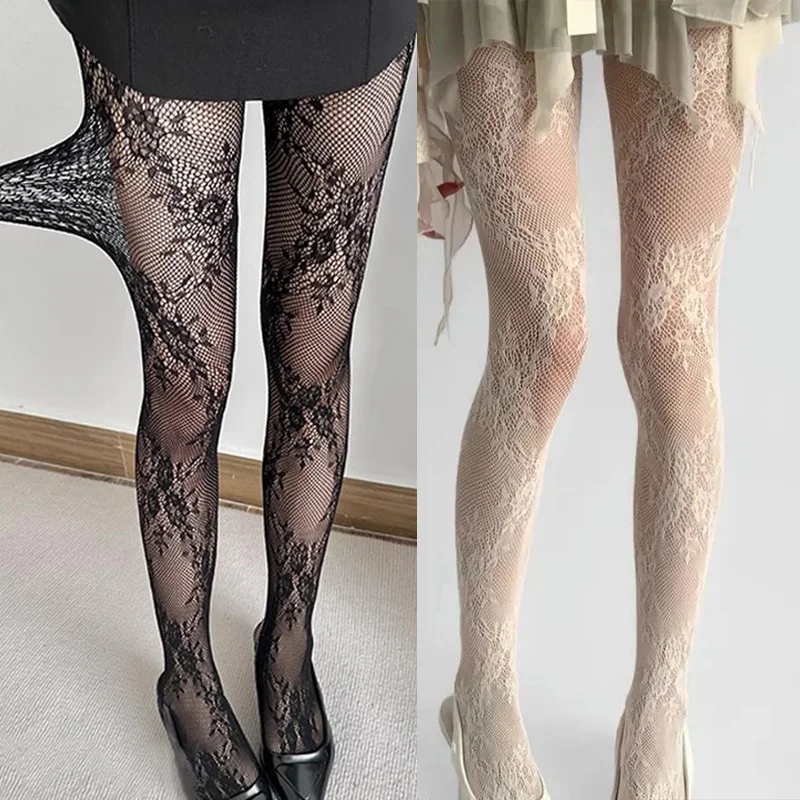 2 pçs lolita oco para fora malha coxa meias altas meia-calça japonesa lolita jk meia retro floral rattan punk sexy meia de renda