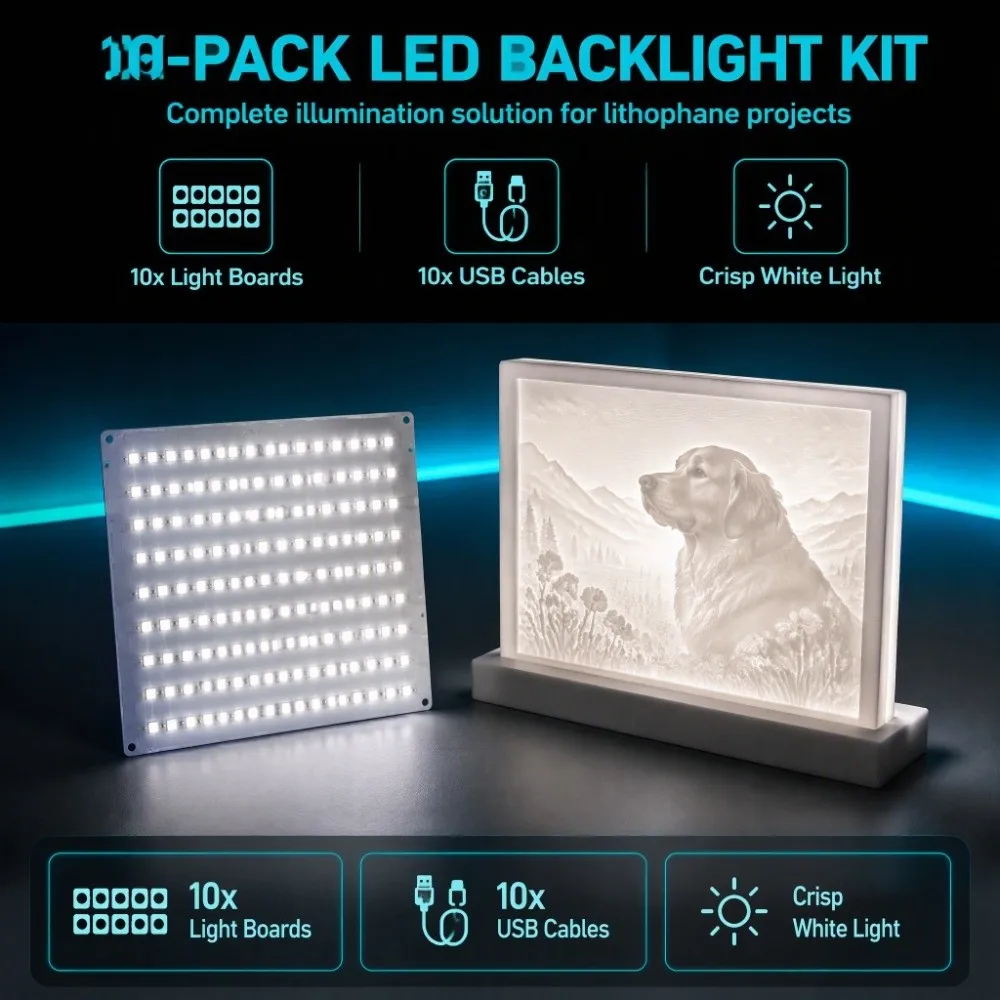 10pcs Upgrade White Light LED Backlight Board USB Cable 120 LED Beads Lithophane Panel Kit DIY Light Kit Home Decor