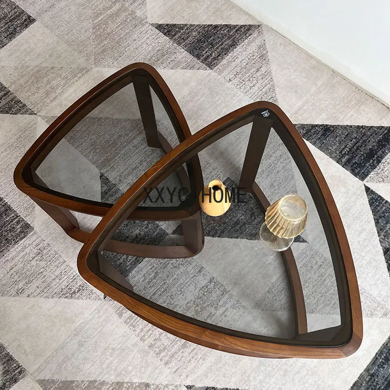 Wooden Glass Coffee Tables Triangle Design Nordic Style Coffee Table Living Room Decoration Stolik Kawowy House Furniture