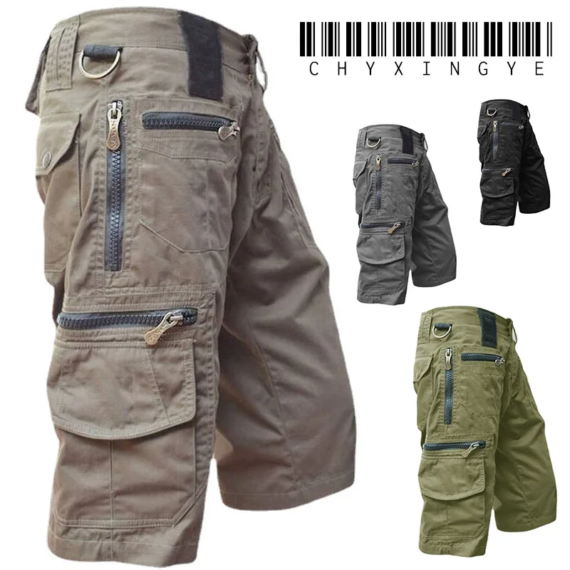 Military Cargo Shorts Men Tactical Joggers Shorts Solid Color Multi Pockets Summer Relaxed Fit Straight Cargo Shorts Streetwear