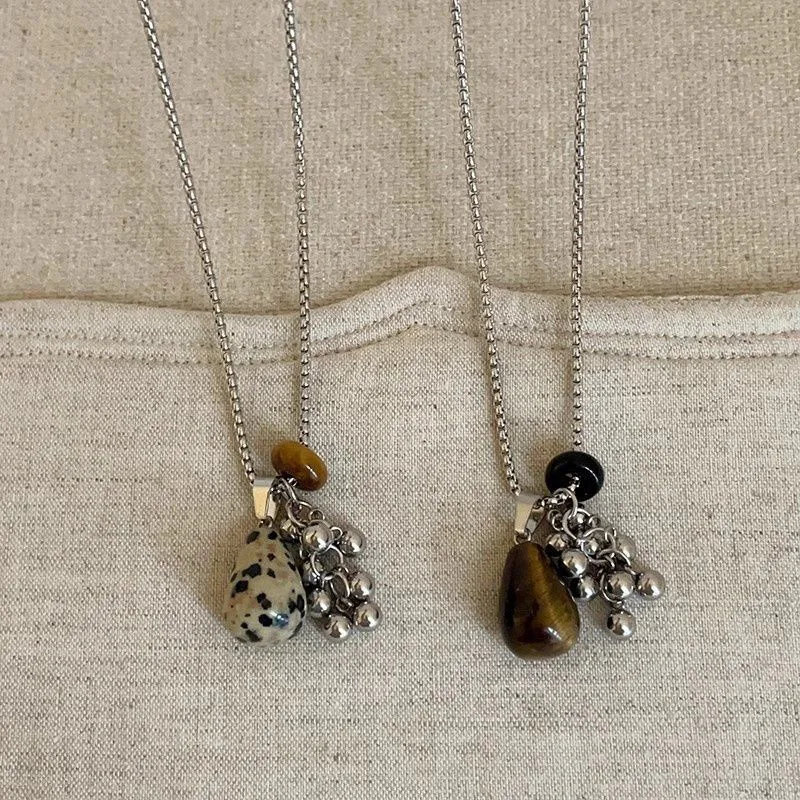 LATS Fashion Spotted Tiger Eye Stone Irregular Pendant Necklace for Women Long Chain Girls Charm Aesthetic Jewelry Accessories