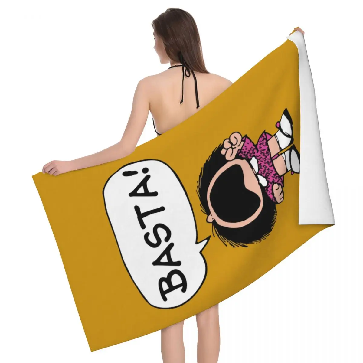 Customized Mafalda Basta Beach Towel Quino Argentina Cartoon Breathable Microfiber Bathroom Towels