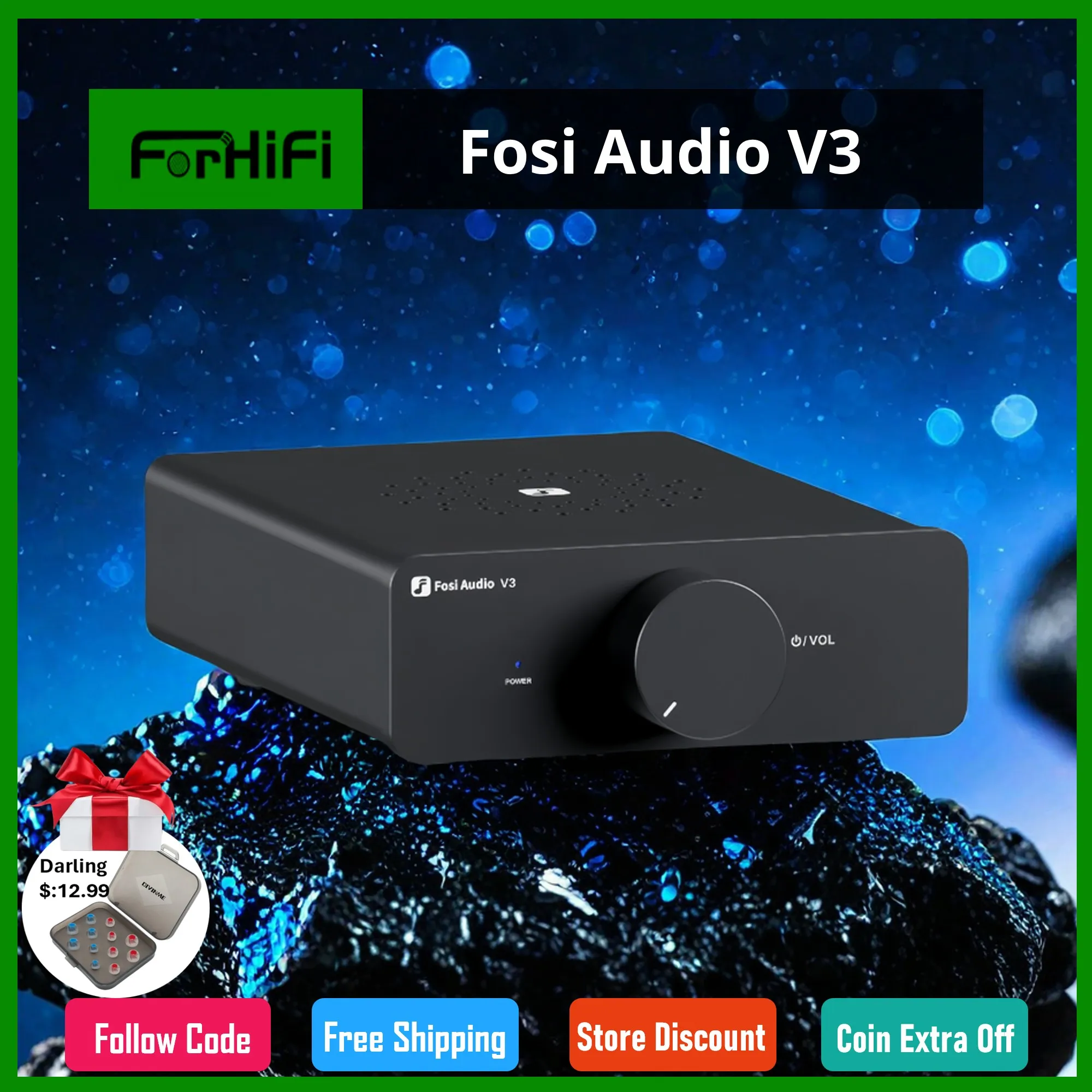 

Fosi Audio V3 Stereo Power Amplifier 300W x2 TPA3255 Class D Mini Speaker Amp 2 Channel Audio Amplifier for Passive Bookshelf