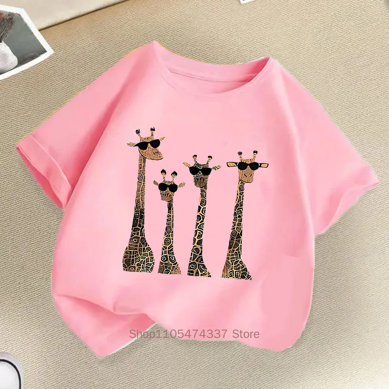 Giraffe Print Children T-shirts for Boys Girls Summer Casual Cute Funny Colorful Tops Kids Comfortable O-Neck Short Sleeve Tees