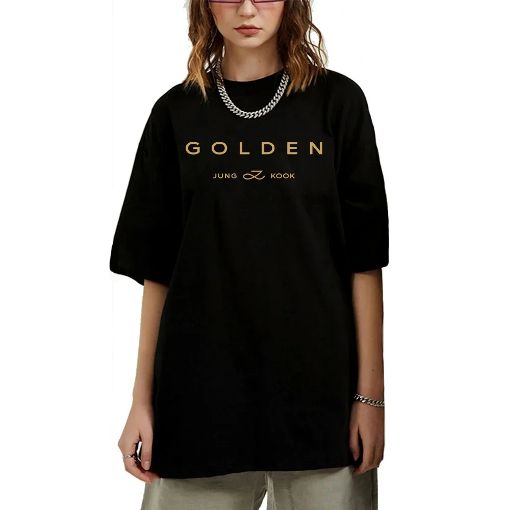 JungKook Golden T Shirt New Fashion Men Harajuku Graphic Letter Print Tshirt Unisex High Quality Casual Cotton Tees Shirts Korea