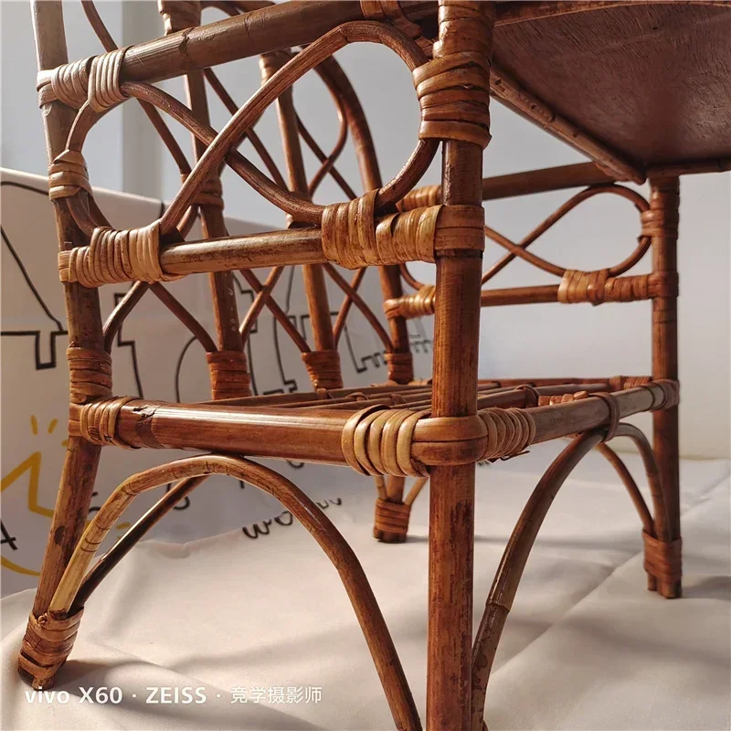 

New Woven Rattan Study Table & Chair-Baby Children Photography Props Growth Commemorative Shooting Accessories for Photo Shoots