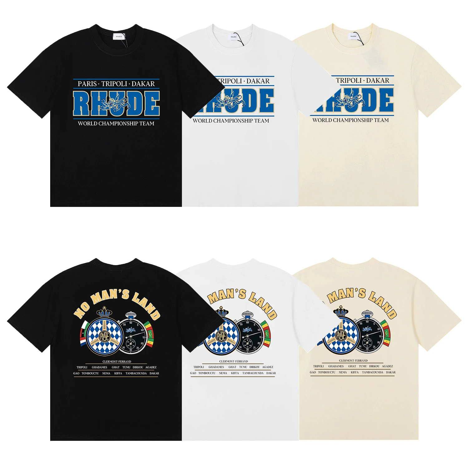 Men's casual RHUDE Chrono Graphic letter printed T-shirt casual retro short sleeved top Tee