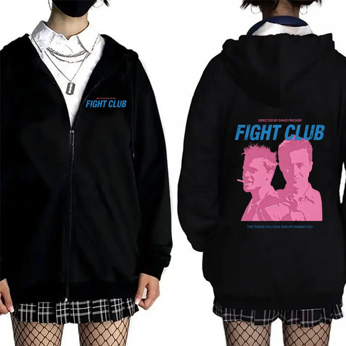 

Movie Fight Club The Things You Own End Up Owning You Graphic Zipper Hoodie Men Women Fashion Vintage Oversized Zip Up Jacket