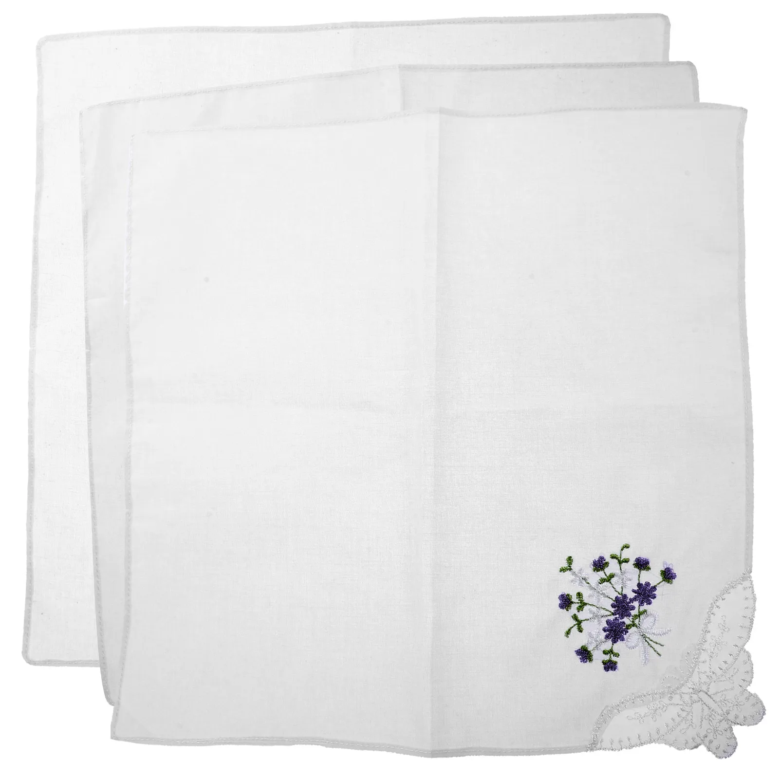 

3pcs Cotton Floral Embroidery Lace Trim Soft Pocket Squares Vintage Women Gift White Handkerchiefs White Towel Set