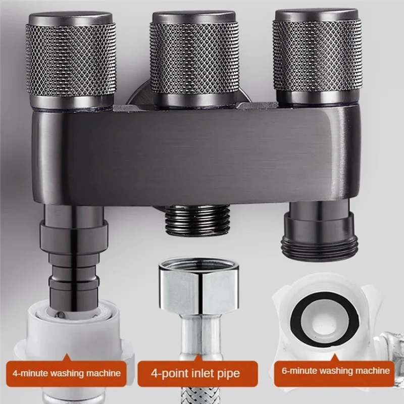 B98A-النحاس واحد في ثلاثة خارج ثلاثة طريقة التحكم غسالة الكروم/رمادي صنبور ثلاثي الاتجاه صمام مثلث G1/3Mini #5