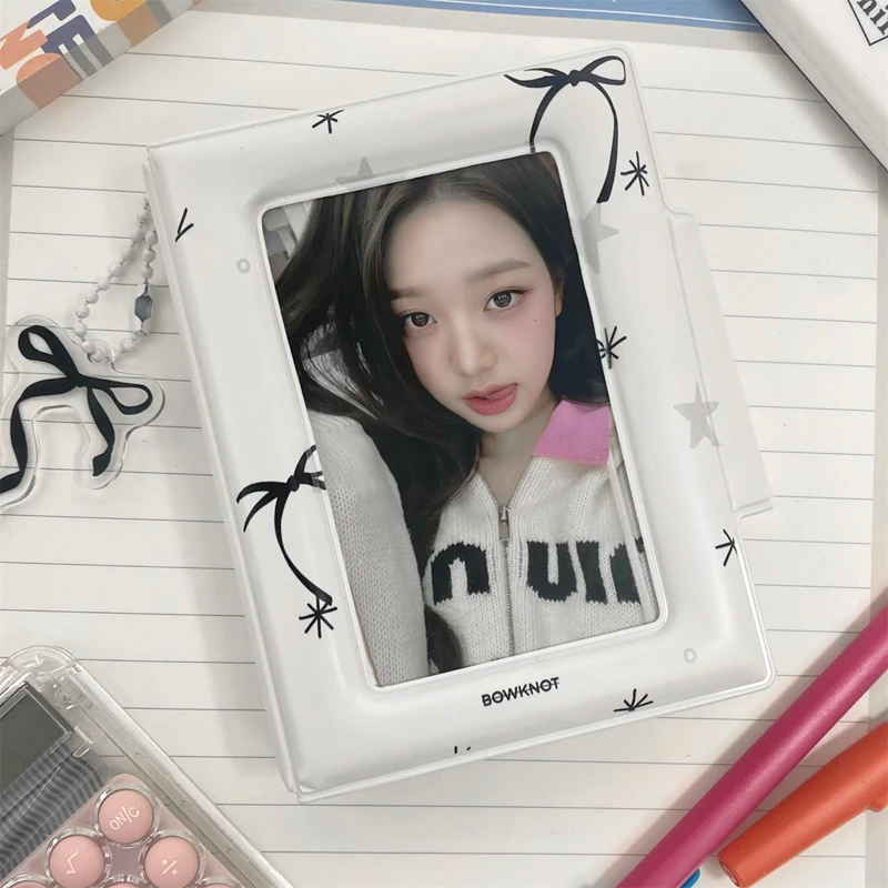 Korean Ins 3 Inch Black Bow Photo Album with Pendants Kpop Idol Cards Collection Book Girls Stationery Gift