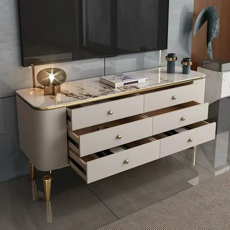 A Light luxury marble dining side cabinet integrated wall luxury stone locker stainless steel dining side cabinet
