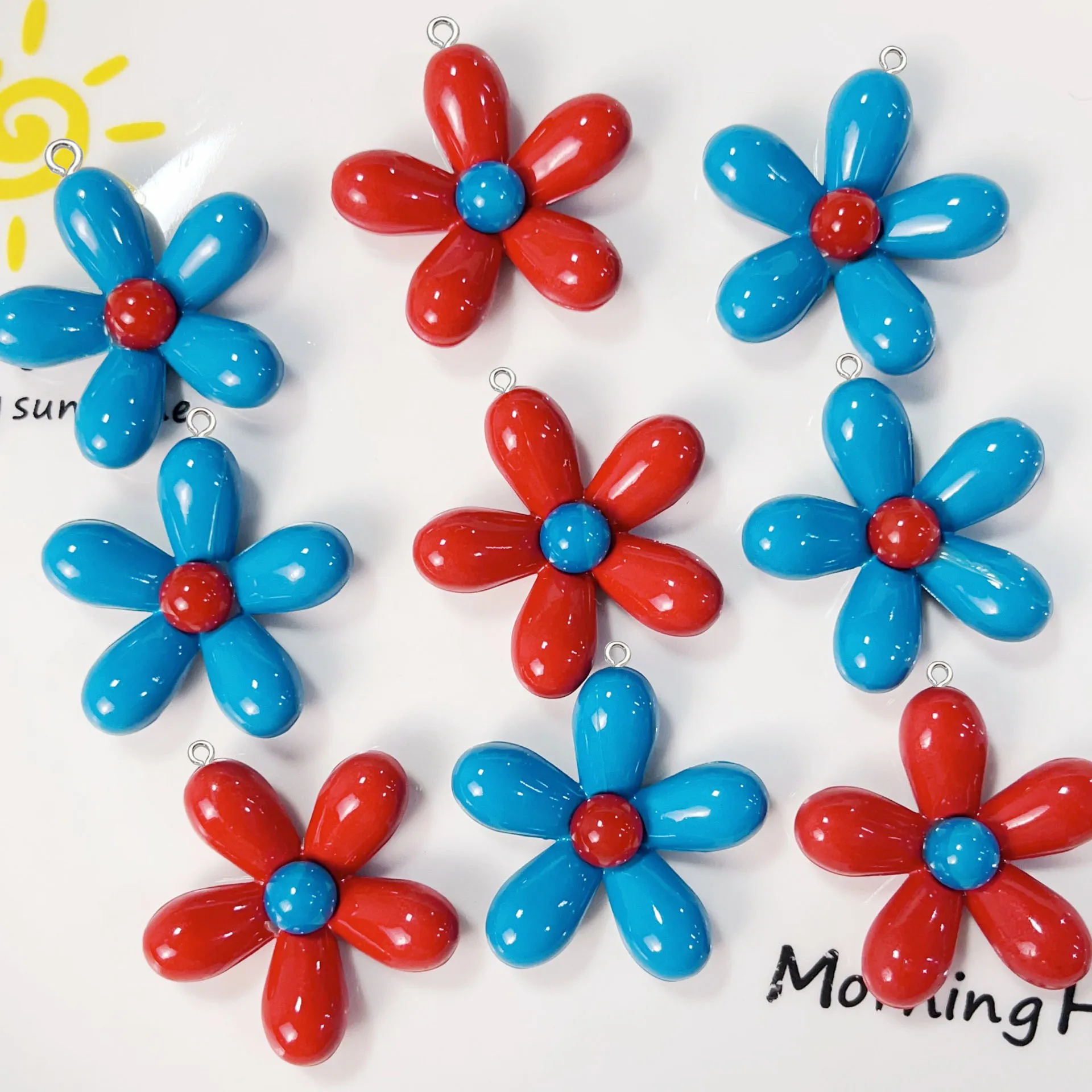 10pc Glossy red blue five-petal resin jewelry pendant diy handmade resin accessories making for Necklace keychain hair ornaments